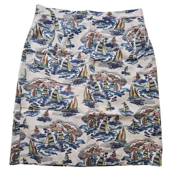 Nine West Pencil Skirt Womens Size 10 Nautical Print Preppy Beach Linen Coastal - Picture 1 of 13